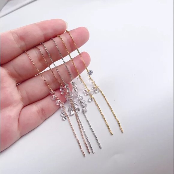 S925 Beautiful CZ Drop Threader Earrings - Picture 5 of 9